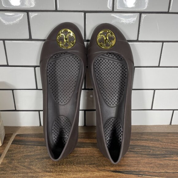 CROCS Gianna Disc Womens Size 6 Shoes Brown Gold Medallion Slip On Ballet Flats - Picture 6 of 14